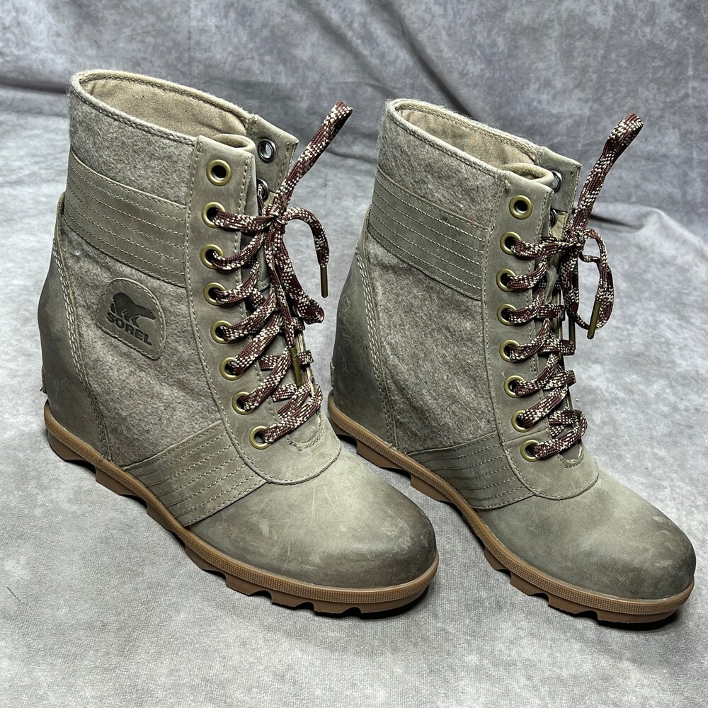 Sorel Boots Womens 9.5 Lexie Wedge Khaki II Winter Leather Waterproof NL3778-297